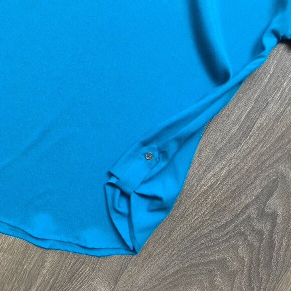 Calvin Klein Women's Draped Blouse Top Short Sleeve Blue Plus Size 1X - Picture 14 of 15